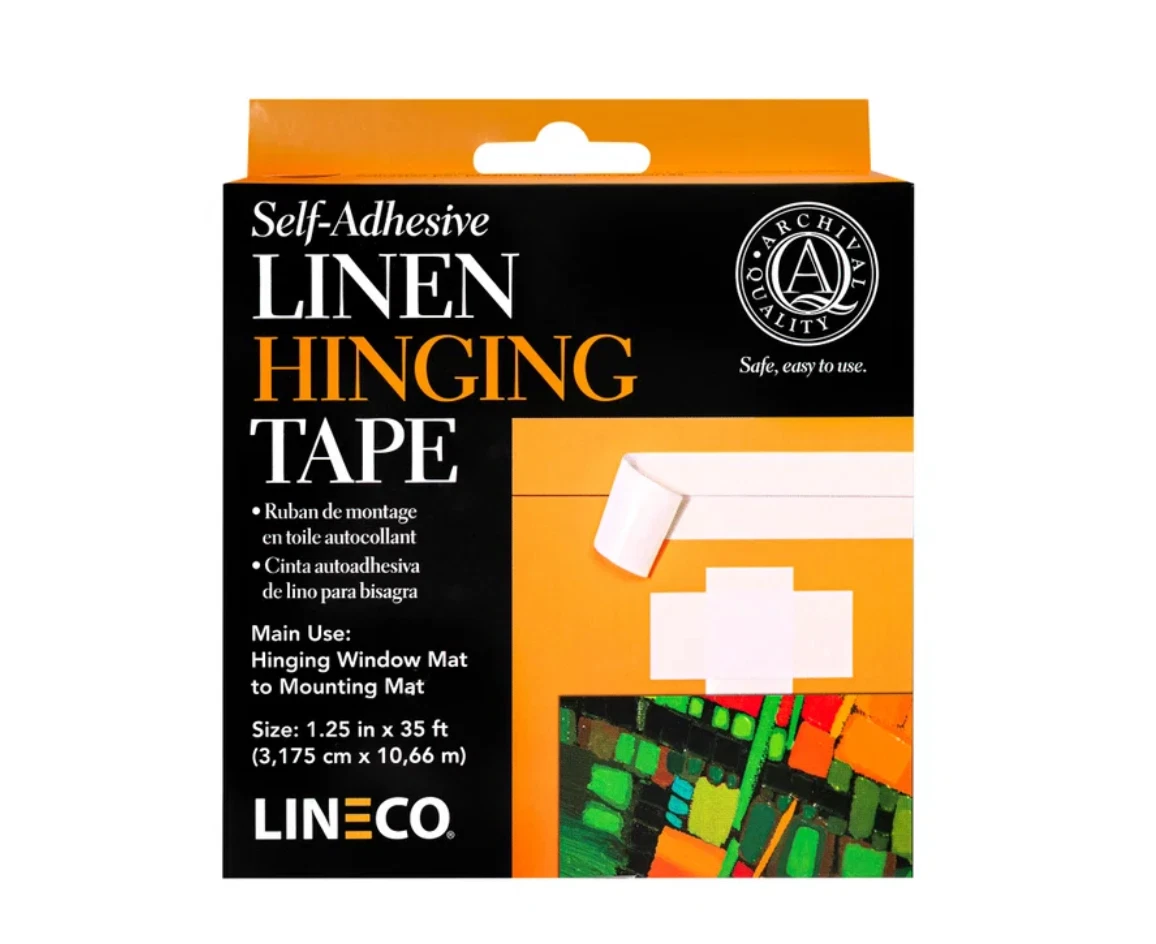 Cinta de tela autoadhesiva Lineco 32 mm x 10 m archivo pH neutro bisagra blanca