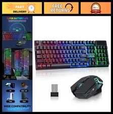 Wireless RGB Gaming Keyboard and Mouse Combo, USB 2.4GHz, Backlit, Ergonomic Des