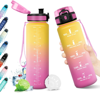 Sportflasche 1L, Auslaufsicher, Trinkflasche Mit Zeitmarkierung Und Filter, BPA-