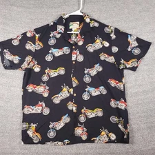 Paradise Found Shirt Mens Large Black Motorcycle Hawaiian Rayon Button Up Hawaii