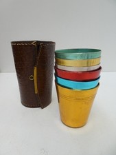 VINTAGE ROBEX - HIKOK BUFFALO HIDE CASE SET OF 6 METAL CUPS PICNIC TUMBLERS CUPS