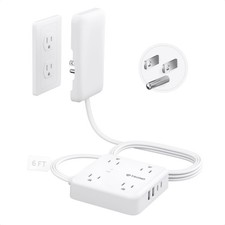 TROND Flat Plug Power Strip with Outlet Cover - 6ft Extension Cord with Multi...