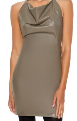 brown leather halter dress Faux Leather Halter Mini Dress ASH BROWN / XS main image 0