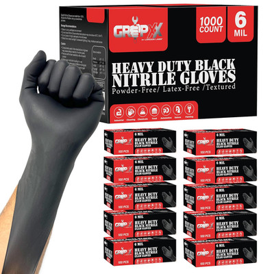 Heavy Duty 6 Mil Black Nitrile Gloves - Disposable, Latex & Powder Free | Mechan