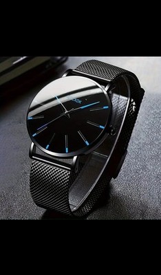 Men's Quartz Stainless Steel Case Rubber 2 Pieces Strap Wristwatch Black Dial UK
