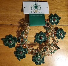 Happy St. Patrick  s Day 6ft Green Garland Bejeweled Beaded Glittered Shamrocks   