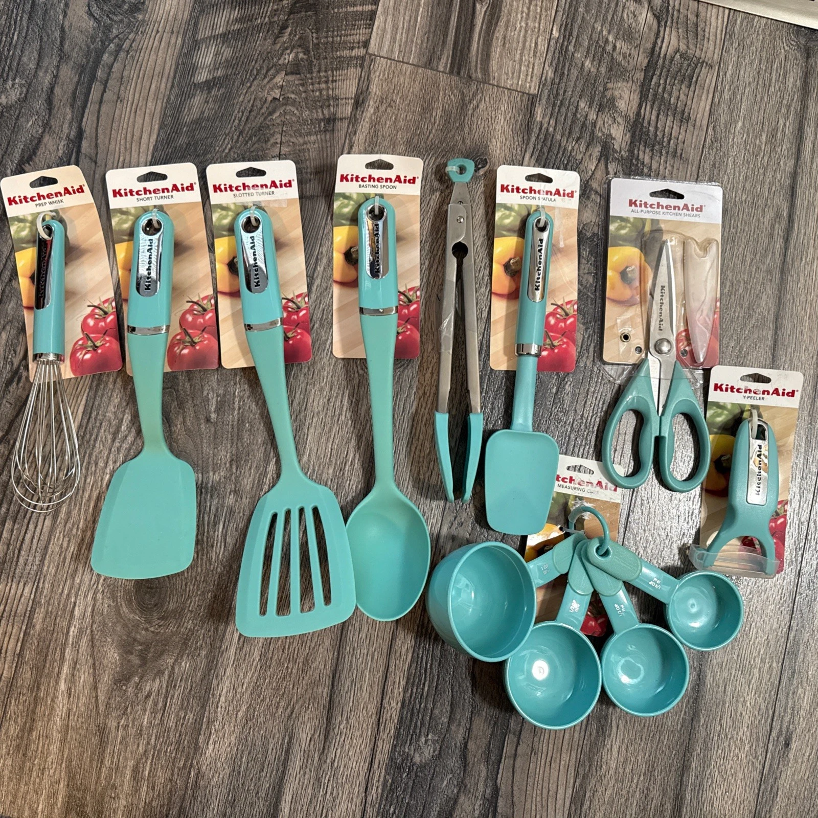 KitchenAid 13 Pc Set Shears Turner Spatula Tongs Whisk Aqua Sky Blue HAQA new