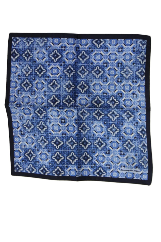 Ermenegildo Zegna Mens Silk Geometric Print Pocket Square Blue Size 12X12" - Image 3 of 4