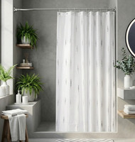 Silver Dotty Textile Shower Curtain Water Resistant Weighted Hem Antimicrobial