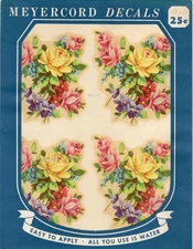 Vintage Meyercord Decal 941-C Yellow Pink Roses Violets