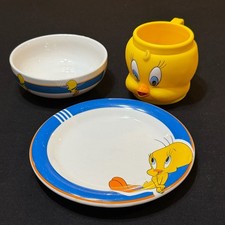 1998 Gibson Looney Tunes Tweety Bird 3-Piece Dinnerware Set Plate Bowl Mug