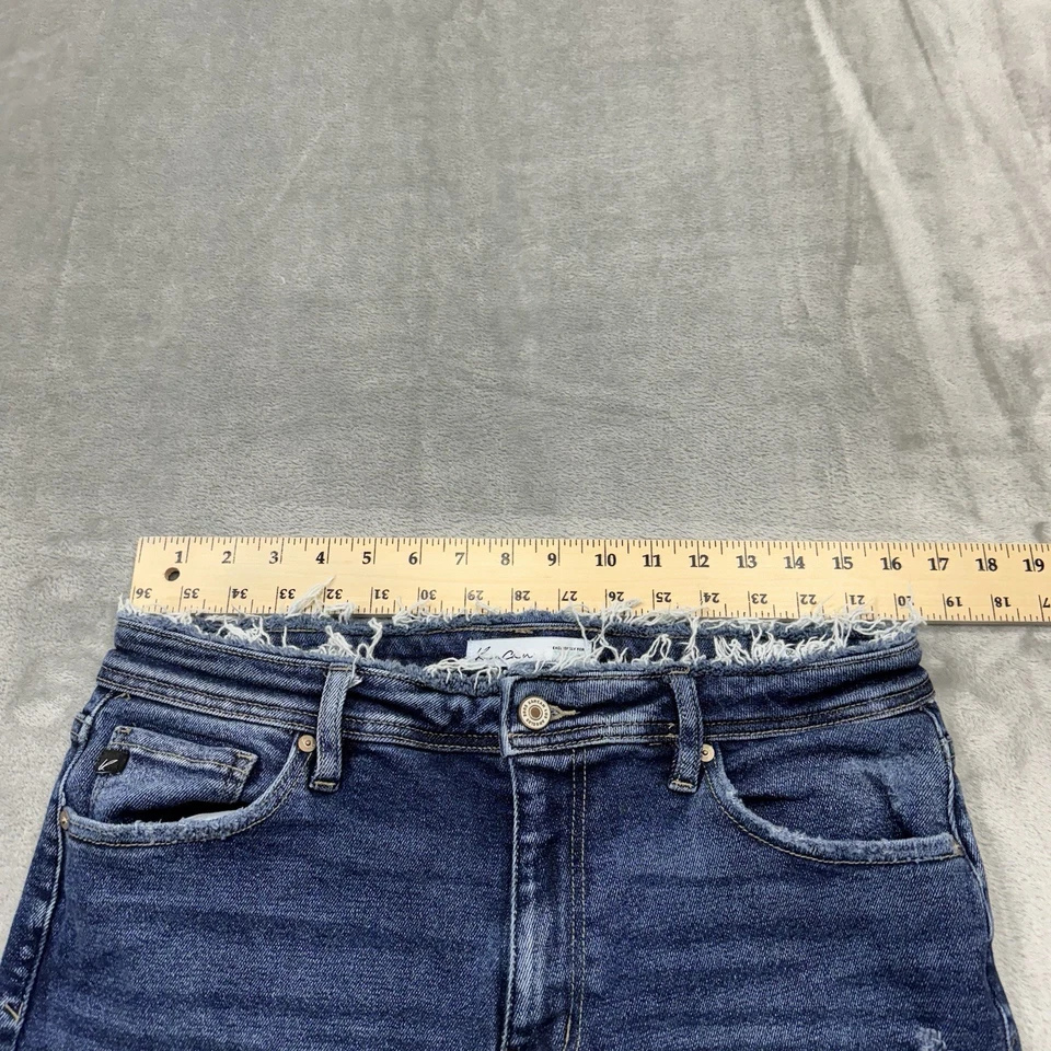 Pantalones de mezclilla KanCan para mujer 29 azules boyfriend elásticos lavado oscuro deshilachados City Preppy Foto 3 de 4