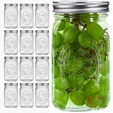 eleganttime Wide Mouth Mason Jars 32 oz with Lids and Bands Set of 12 Jars,Qu...