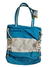 Sun N Sand Turquoise & White Color Roped Tote Bag w/ Inner Pockets 17"x 15"