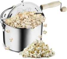 Stovetop Popcorn Maker - 6.5-Quart Stainless-Steel Popcorn Popper with a Hand Cr