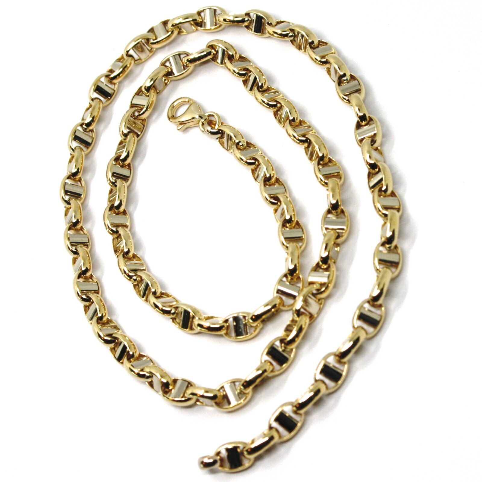18K YELLOW WHITE GOLD CHAIN SAILOR'S NAVY MARINER LINK BIG OVAL 5 MM, 20  INCHES