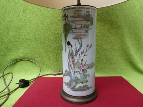 Alte Chinesische Tisch Stehlampe Lampe Porzellan Messing mit Signierung - Bild 4 von 16