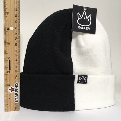 Jay Rauler Half Black White 2 Two Tone Split Beanie Knit Cuff Cap