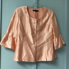 Nipon Boutique Jacket Women Size 16 Blazer Button Up Career Lined Orange Sequins