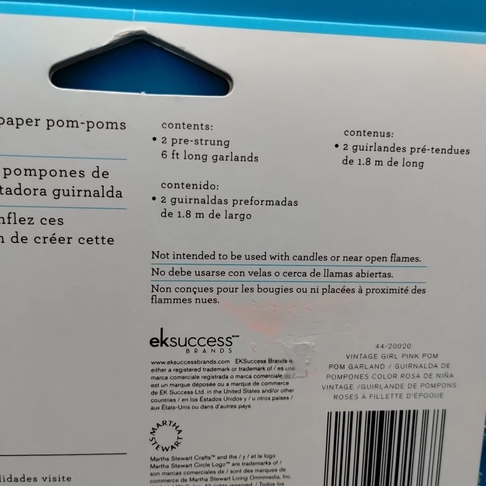 Guirlandas de papel tecido Martha Stewart artesanato menina vintage rosa pom pom pacote com 2 - Imagem 4 de 4