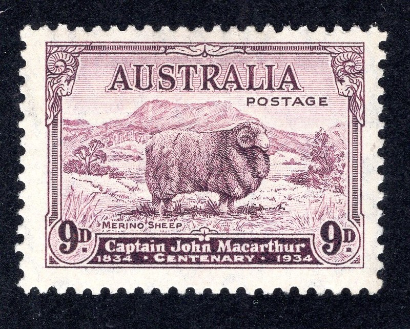Australia 1934 9p dark violet Sheep, Scott 149 MH, value = $40.00