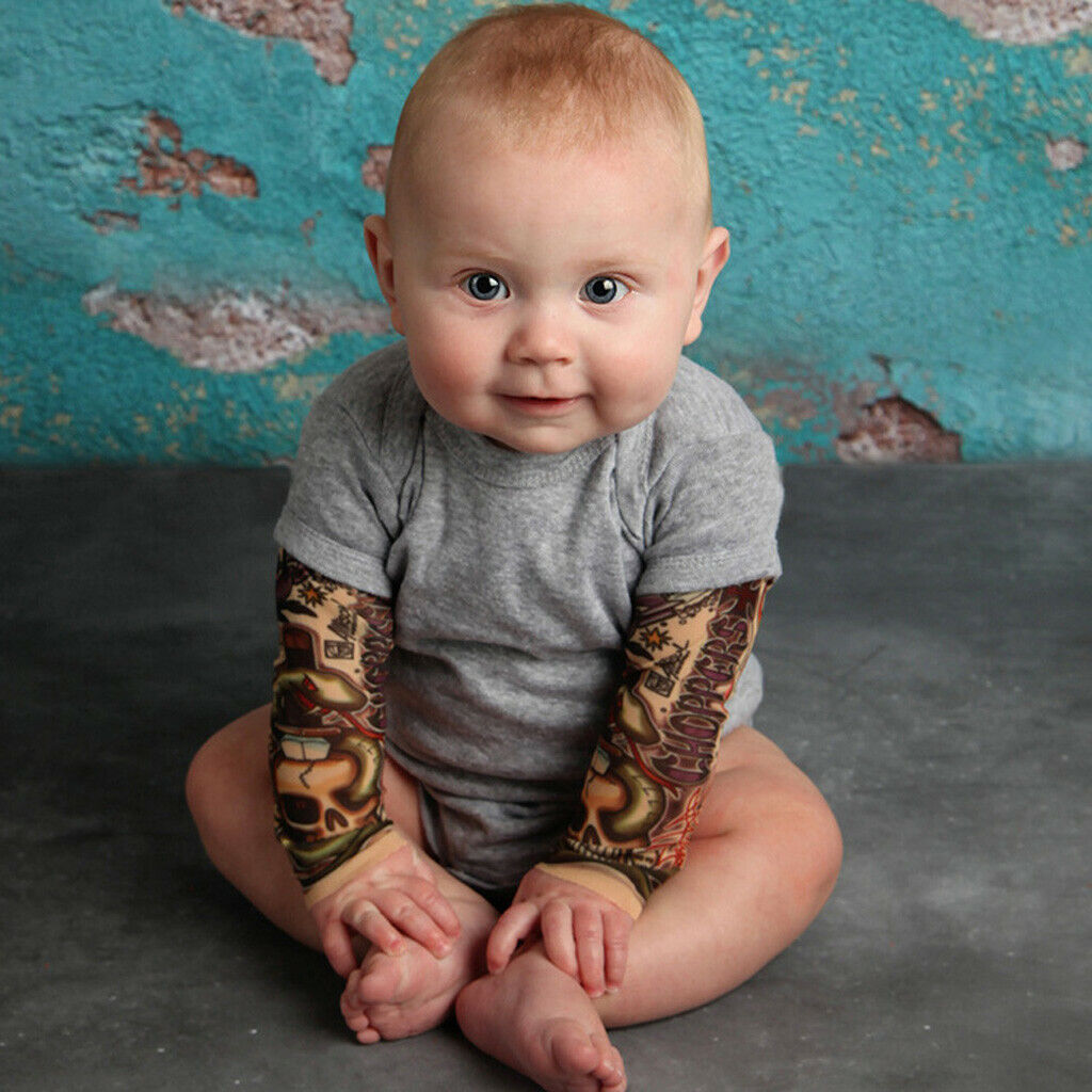 Newborn Baby Boy Tattoo Printed Long Sleeve Patchwork Romper Autumn Bodysuit