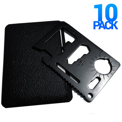 10x Black 11-in-1 Multi Tool Credit Card Wallet Knife Pocket Survival Camping