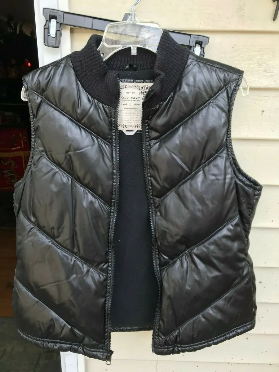 Old Navy Puffer Vest Womens Size L Black Full Zip Glossy Jacket W/ Pockets  | Ebay