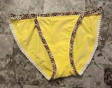 NWT VICTORIA'S SECRET L YELLOW LEOPARD RUFFLE VINTAGE RARE STRING BIKINI PANTIES