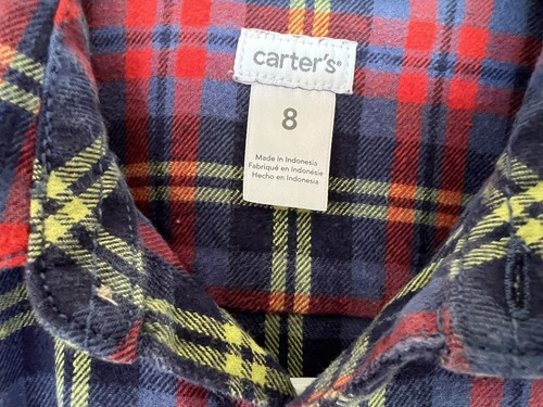 Camicia Carter's Boys LS a quadri rosso blu flanella cotone con bottoni usata in ottime condizioni 8 - Foto 2 di 8