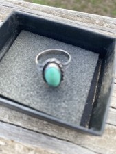 Vintage Sterling Silver  Turquoise Native American Ring sz5 Dainty Oval Pinky