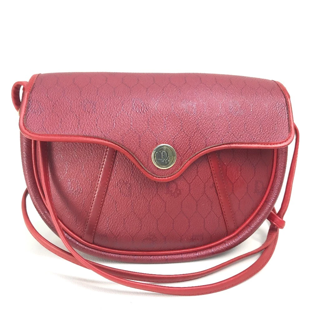 CHRISTIAN DIOR Vintage Pochette Shoulder Bag Leather Red x GoldHardware