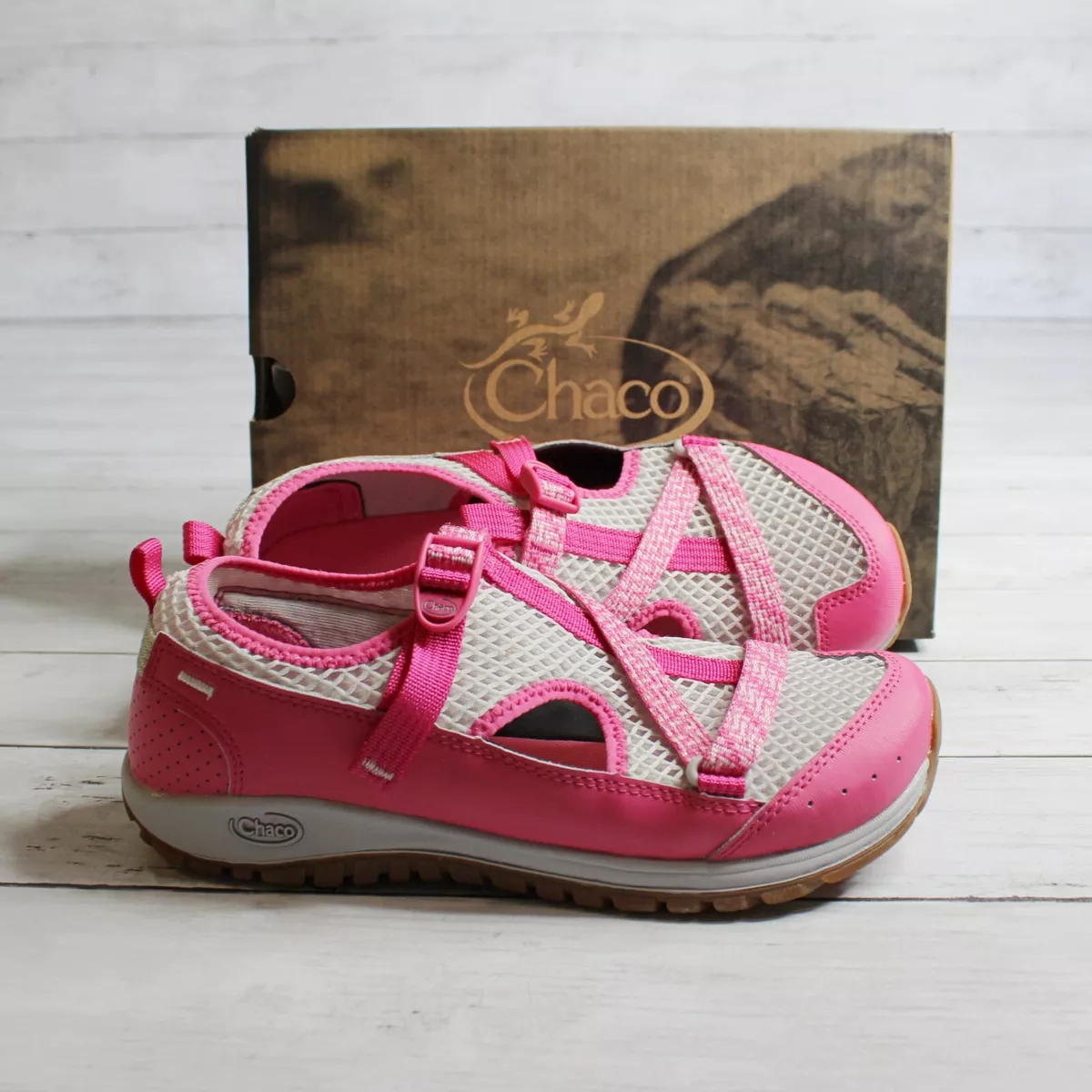 Chaco Girl Sporty Closed Toe Water Sandals Youth Size 6 Pink Gray Shoes