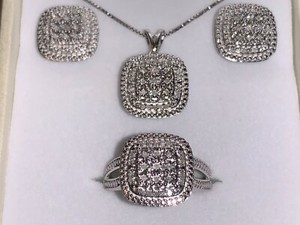 *LAST 1* Kay Jewelers Sterling Silver Diamond Ring Necklace Earring Trio Set
