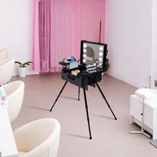 Rolling Makeup Case Trolley Train Box Organizer with Key Travel Cosmetic Luggage