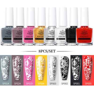 8 Pcs/Set 10ml White Black Nail Art Stamping Polish Kit Gel Nail Polish for Nail