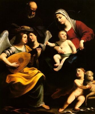 THE HOLY FAMILY A REST DURING THE FLIGHT INTO EGYPT PAINTING BY GUIDO RENI REPRO