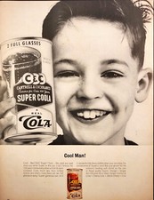 1962 C & C Super Coola Cola Print Ad Young Smiling Boy with Can
