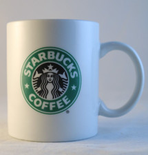 VINTAGE STARBUCKS COFFE MUG 8oz MERMAID LOGO GREEN WHITE CLEAN