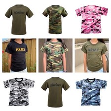 Boys Girls Kids Teens Army Style Training Scout Camp Outdoor Camo T-Shirt Tee