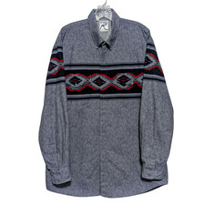 Vintage Roper Aztec Western Shirt Mens XL Long Sleeve Blue Red Cowboy Rodeo USA