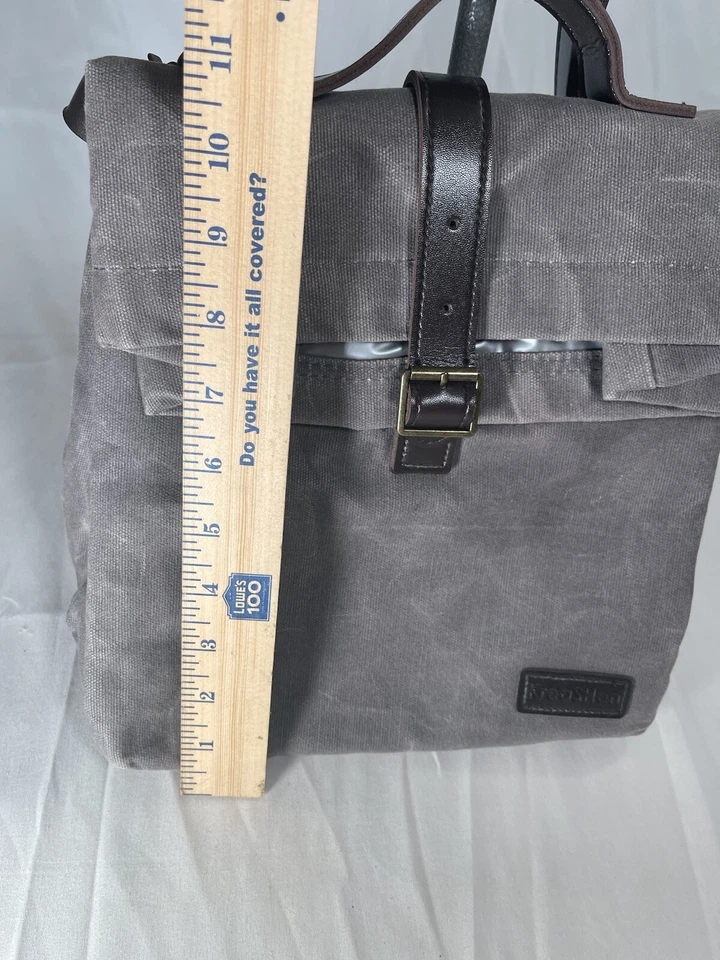 Fiambrera Kreashen Gris Aislada Lona Encerada Mango Correa para el Hombro Cuero Foto 3 de 4