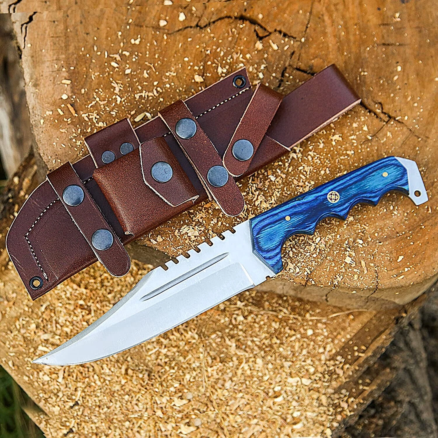 handmade damascus knife with leather sheath