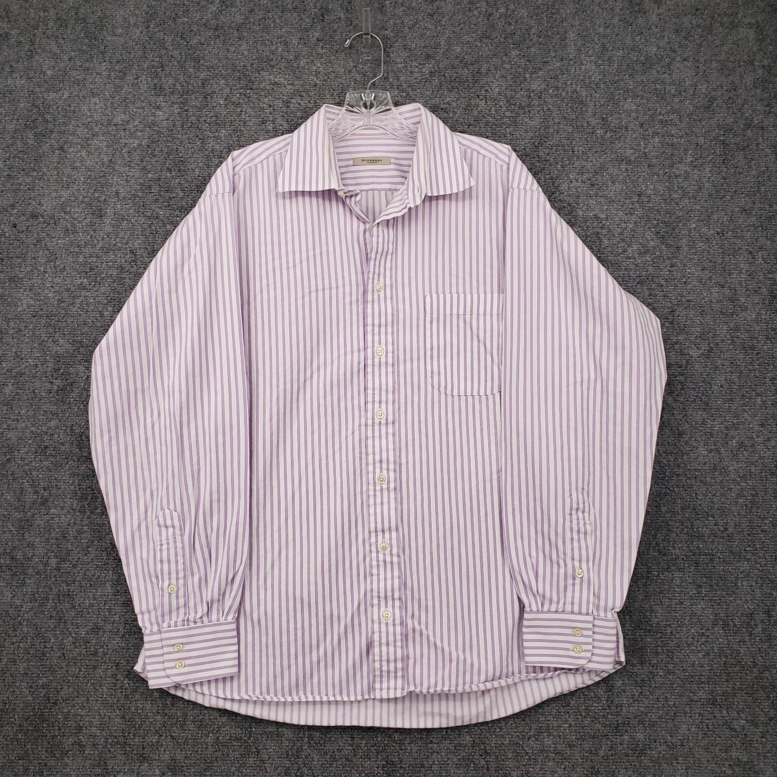 Camicia elegante Burberry London uomo 16 5 viola con bottoni a righe manica lunga USA