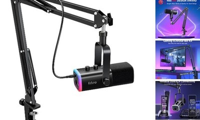  XLR/USB Gaming Microphone Set, Dynamic PC Mic for Streaming Podcasting, Black