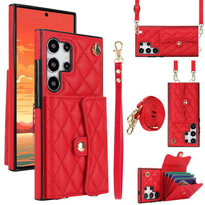 Crossbody Wallet Case For Samsung Galaxy S26 Ultra S25 S24 S23 S22 Leather Cover