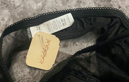 NWT CACIQUE O/S ONE SIZE BLACK SMOOTH MESH SEQUIN BEAD VINTAGE RARE HI CUT THONG - Picture 5 of 8