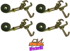 (4) R, T, mini J Cluster Hook 10' Tie Down Straps Rollback Wrecker Car Hauler