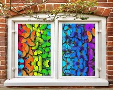3D Color Butterfl D148 Window Film Print Sticker Cling Stained Glass UV Block An