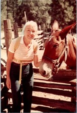 1980s Woman Petting Horse at Sequoia National Park Vintage Photo